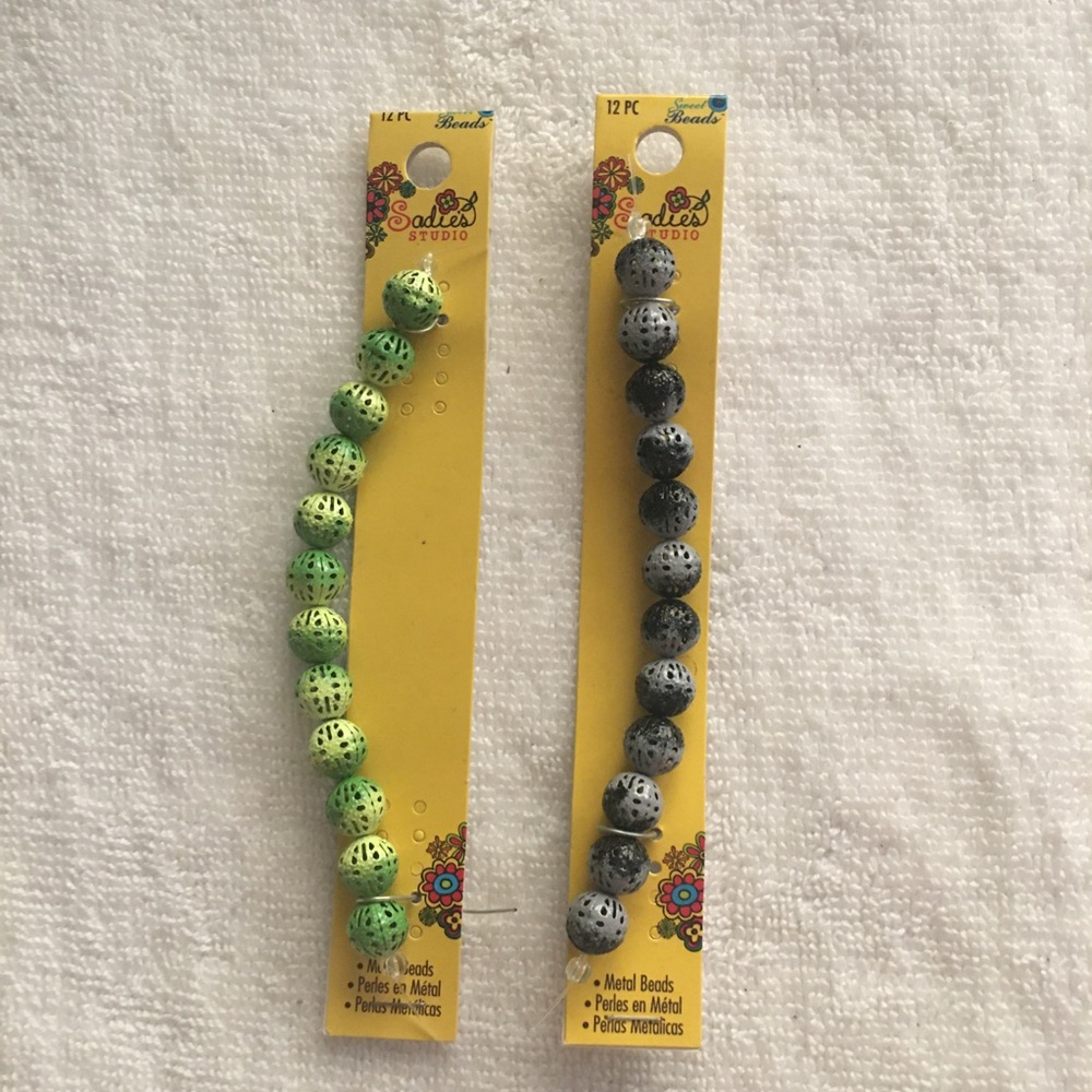 NWT 24 piece metal beads black and green beads Sadie’s studio